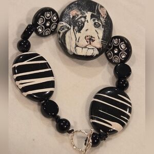Black and White Dog-Themed Beaded Bracelet
